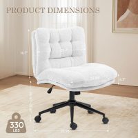 Dowinx Criss Cross Chair with Wheels, Dual-Layer Thickened Cushion, Premium Fabric Morden Home Vanity Chair Wide Seat, Cream White - Image 2