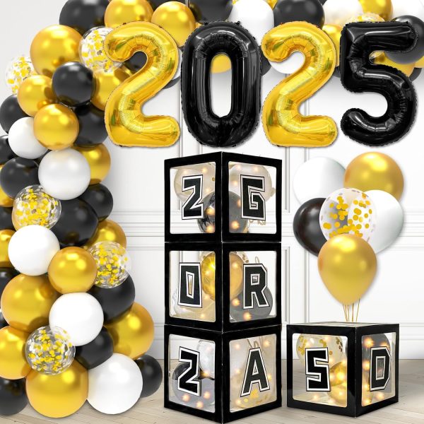 Black and Gold Graduation Grad Boxes, Grad Boxes with Letters 2025, Graduation balloons Decorations Class of 2025, Congrats Grad Party Decorations for Any Grades