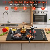 Electric Cooktop 36 Inch - 5 Burner Electric Stove Top with 8400W, 36 Inches Built-in Ceramic Stove with Two Dual Rings, Overheat Indicator, Knob Control, 220V - 240V Hard Wired (No Plug) - Image 4