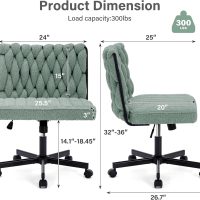 Criss Cross Legged Office Desk Chair with Wheels, Modern Armless Desk Chair with Wide Seat, Home Office Chairs for Work, Meditation, Vanity, Green - Image 3