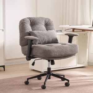 Criss Cross Chair with Adjustable Armrest & Lockable Wheels - Cross Legged Office Chairs with Wide Seat, Tufted Backrest, Pillow for Home Vanity Study, Gray
