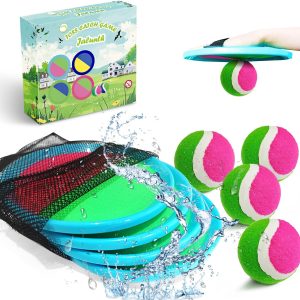 Jalunth Ball Catch Set Games Toss Paddle - Pool Beach Toys Back Yard Outdoor Games Backyard Throw Sticky Set Age 3 4 5 6 7 8 9 10 11 12 Years Old Boys Girls Kids Adults Family Easter Gifts Azure