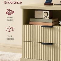 VASAGLE MAXE Collection - Set of 2 Nightstands with Charging Station, Bedside Table, Side End Table with 2 Drawers, Open Shelf, 2 AC Outlets, 2 USB Ports, Transitional, Bedroom, Oak Beige ULET926Y01 - Image 6