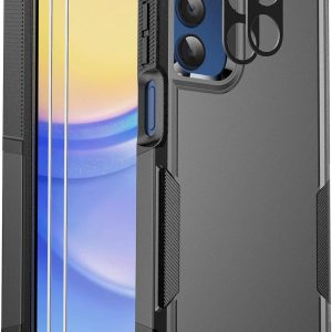 Ezanmull for Samsung Galaxy A15 5G Phone Case, [15 FT Military Grade Drop Protection] [Glass Screen Protector + Camera Lens Protector] Non-Slip Shockproof Case for Samsung Galaxy A15 5G (Black)
