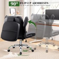 Criss Cross Office Chair with 2-in-1 Flip Backrest – Ergonomic PU Leather Floor Sitting Chair, Adjustable Height, 360° Swivel & Flip-Up Arms, Extra-Wide Seat for Home Office, Vanity, Nail Salon-Black - Image 4