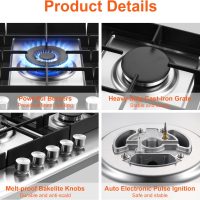 30 inch Gas Cooktop, Gas Stove Top with 5 High Efficiency Burners, Bulit-in Stainless Steel Gas Hob for Kitchen, NG/LPG Convertible Gas Stovetop, Thermocouple Protection - Image 3