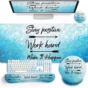Desk Mat Pad, XXL Large Gaming Mouse Pad with Wrist Rest Wrist Support, Ergonomic Mouse Pad, Keyboard Wrist Rest, Coaster, Home Office Desk Accessories Decor Supplies, Stay Positive