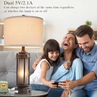 Set of 2 Farmhouse Lamps for Living Room, Rustic Vintage Bedroom Nightstand Table Lamp with 2 USB Charging Ports, Built-In Frosted Glass Night Light for End Table Entryway, 4 Bulbs Included (Bronze) - Image 4