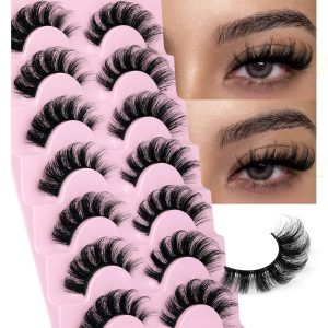 Mink Lashes Fluffy Wispy Lashes Natural Look 3D False Eyelashes D Curl Russian Strip Lashes 7 Pairs Short Fake Eyelash Pack by EYDEVRO