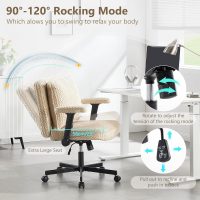 Fizzin Criss Cross Chair,Cross Legged Chair with Wheels and Arms,27" Wide Seat Office Desk Chair with Flipable Back Cushion,Mid Back Beige Swivel Chair for Home Office,Bedroom Vanity(Beige) - Image 9