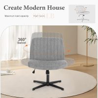 Sweetcrispy Criss Cross Chair Legged, Armless Office Wide Desk Chair No Wheels, Swivel Vanity Height Adjustable Fabric Modern Computer Task Seating for Home - Grey - Image 5