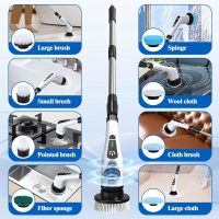 Electric Spin Scrubber, Cordless Bath Tub Power Scrubber with 8 Replaceable Drill Brush Heads, Shower Cleaning Brush with Adjustable Handle for Bathroom, Tile Floor & Car, White, (ANS-8050) - Image 6