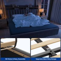 EnHomee Queen Bed Frame with 2-Tier Storage Headboard, Upholstered Platform Queen Size Bed Frame with 2 Storage Drawers, Sturdy Wooden Slats Support, Noise-Free, No Box Spring Needed, Grey - Image 9