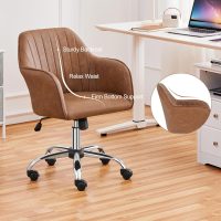 Yaheetech Modern Faux Leather Desk Chair Makeup Chair Height Adjustable Swivel Office Task Computer Armchair for Living Room Retro Brown - Image 6