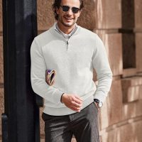 COOFANDY Men's Quarter Zip Up Pullover Slim Fit Lightweight Mock Neck Long Sleeve Sweaters - Image 2