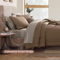 Monbix Queen Comforter Set - 7 Pieces Raw Umber Bed in a Bag Queen Bedding Sets with Comforters, All Seasons Down Alternative Comforter Bed Set with Sheets,Pillowcases & Shams - Image 6