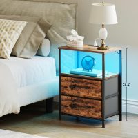 Nightstands Set of 2, Night Stand with Charging Station and Led Lights, Bedside Table with 2 Fabric Drawers for Bedroom, Small Side End Table with Open Shelf, Rustic Brown - Image 7