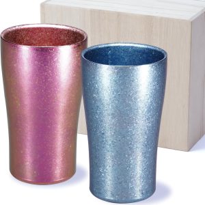 SEIDO Double-Layer, Titanium Tumbler, Titanium Glass, Couple Glasses, Couple Tumblers, Premium Gift, Dishwasher-Safe, 300 mL (about 10⅛ fl. oz)(Blue＆Pink)