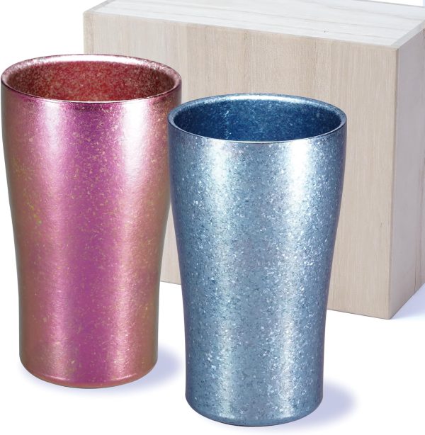 SEIDO Double-Layer, Titanium Tumbler, Titanium Glass, Couple Glasses, Couple Tumblers, Premium Gift, Dishwasher-Safe, 300 mL (about 10⅛ fl. oz)(Blue＆Pink)