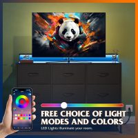 WLIVE Black TV Stand for 45, 50, 55 inch TV, Entertainment Center with LED Lights & Charging Station, TV Media Console Table with 9 Fabric Drawers and Open Shelves for Living Room, Hallway, Wood Top - Image 8