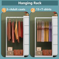 Dresser with Hanging Rack, 4 Drawers Small Closet for Bedroom, Reversible Fabric Kids Chest of Drawers with Clothes Rack, Tall Storage Tower, Sturdy Frame, White, 44''H - Image 4