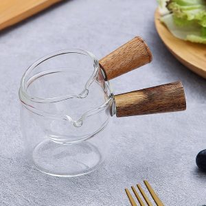 50ml Glass Measuring Cup, Coffee Shot Glass with Wooden Handle, Graduated Milk Adding Cup for Home, Coffee Shop, Office