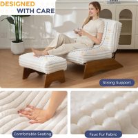 MAXYOYO Modern Adjustable Accent Chair with Ottoman, Upholstered Living Room Chair with Footrest Set, Soft Reclining Lounge for Bedroom, Apartment, Office, Beige - Image 6