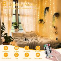 Ollny Curtain Lights 6.6x6.6ft, 200 LED String Lights with Remote 8 Modes Dimmable Timer, USB Power Fairy Light for Bedroom Backdrop Indoor Wall Window Wedding Decor, Warm White - Image 3