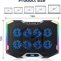 ICE COOREL Gaming Laptop Cooling Pad with 8 Cooling Fans, Laptop Fan Cooler Pad for 15-17.3 Inch, Notebook Cooler Stand with 6 Height Adjustable, RGB Cooling Pad with Two USB Port + Phone Stand - Image 7
