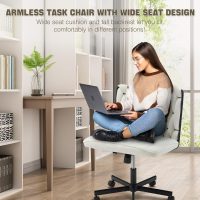 Criss Cross Legged Chair with Wheels,Modern Chenille Armless Office Desk Chair with Wide Seat,Swivel & Adjustable Height, 90-135°Reclining Ergonomic Task Chair for Home,Office (Chenille, Beige) - Image 2