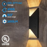 LEONLITE Dimmable LED Up Down Wall Light, 100-277V, CRI 90+, UL Listed IP65 Waterproof, 10%-100% Dimmable for Commercial Outdoor, 14 Inch Modern Porch Light, 1200LM 3000K, Pack of 2 - Image 4