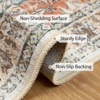 BESTSWEETIE 8x10 Area Rug Washable Rugs for Living Room, No Pile Boho Carpet for Entryway Bedroom Dinning Room, Vintage Carpet Print Distressed Non-Slip, 8 x 10 ft, Green Brick Rust Red - Image 4