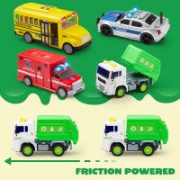 JOYIN 4 Pcs 7" Long Vehicle Toy Set, Toddlers Cars with Lights and Siren Sound, Including Play Police Car, School Bus, Garbage Truck, Ambulance, Birthday Party Gifts Toys for Boys 3-5 - Image 8