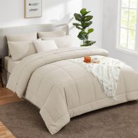 CozyLux Queen Comforter Set Beige, 7 Pieces Bed in a Bag, Beige Comforter Queen Size, All Season Bedding Sets with Stitch Quilted Comforter, Flat Sheet, Fitted Sheet, Pillowcases - Image 7