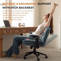 Dowinx Criss Cross Chair with Adjustable Flip-up Arms and Wheels, Comfort Ergonomic Office Desk Armchair with 3 Layer Cushions, Wide Seat Vanity Chair for Home Office, Living Room, Bedroom, Blue - Image 6