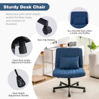 Criss Cross Ergonomic Office Chair: Velvet Cross Legged Chair with Wheels and Back Support, Ideal for Desk and Meditation (Linen Blue, with Wheels) - Image 2