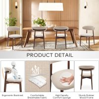 COLAMY Wooden Dining Chairs Set of 4, Modern Fabric Upholstered Kitchen Side Chairs, Farmhouse Dining Room Chair with Foot Pegs, Beige - Image 4