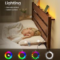 SONGMICS HOME King Bed Frame with Solid Wood Legs Slats, Platform Bed with Headboard, LED Lights, Charging Station, Mid-Century Modern Style, No Box Spring Needed, Coffee Brown URMB414K02 - Image 6