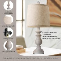 PARTPHONER Traditional Table Lamp Set of 2, Rustic Farmhouse Table Lamps for Living Room Bedroom, 22" Bedside Desk Lamps Vintage Nightstand Lamps with Linen Shades, Antique Grey - Image 4