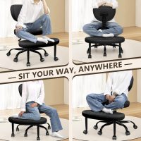 Ergonomic Cross Legged Office Chair with Wheels - Adjustable Height for Meditation, ADHD Desk & Yoga - Wide Criss Cross Design with Lumbar Support, Kneeling Chair - Black - Image 4