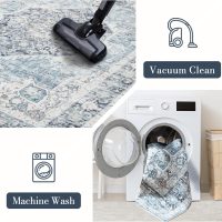 Area Rug 5×7, Vintage Boho Rug,Ultra-Soft Low Pile, Washable, Non Slip,Stain Resistant Printed Carpet for Living Room Bedrooms Playroom Office Kitchen, Light Blue - Image 5