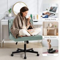 Criss Cross Legged Office Desk Chair with Wheels, Modern Armless Desk Chair with Wide Seat, Home Office Chairs for Work, Meditation, Vanity, Green - Image 8