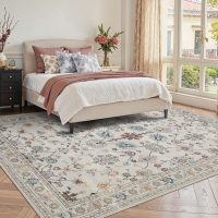 5x7 Area Rugs for Bedroom & Living Room - Washable Floral Boho Vintage Rug,Soft & Non-Slip,Low Pile Wool Carpet for Indoor Dining Room,Girls Room,Nursery Room and Kids Room(Grey) - Image 3
