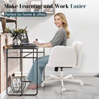 Office Chair, Criss Cross Chair with Wheels & Adjustable Armrests, PU Leather Vanity Desk Chairs for Home, Office, Bed Room(White) - Image 7