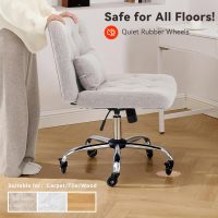 Criss Cross Chair with Rubber Wheels, Armless Office Desk Chair with Lumbar Pillow, Wide Comfy Vanity Rolling Swivel Modern Comfortable Fabric Computer Task Chairs for Home Office (Grey) - Image 5