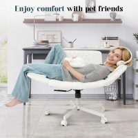 Office Chair, Criss Cross Chair with Wheels & Adjustable Armrests, PU Leather Vanity Desk Chairs for Home, Office, Bed Room(White) - Image 5