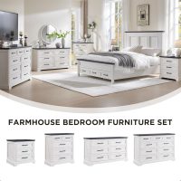Farmhouse 6 Drawer Dresser for Bedroom, 52 Inch Wide Modern Dresser TV Stand with Large Drawers & Bar Handles, Rustic Wood Chest of Drawers for Bedroom, Living Room, Hallway, Off White - Image 4