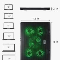 Kootek Laptop Cooling Pad, Laptop Cooler with 5 Quiet Fans for 12"-17" Computer PC Notebook Gaming Laptop Fan, Height Adjustable Laptop Cooling Stand Laptop Accessories, Green - Image 7