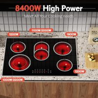 30 Inch Electric Cooktop, 5 Burner Electric Stove Top Touch Control, 8400W Built-in Ceramic Stovetop Burner 30" with Expandable Zone, Child Lock, Timer, Overheat Alert, 220-240v Hardwired - Image 2