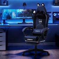 Dowinx Gaming Chair Cute with Cat Ears and Massage Lumbar Support, Ergonomic Computer Chair for Girl with Footrest and Headrest, Comfortable Reclining Game Chair 290lbs for Adult, Teen, White - Image 7